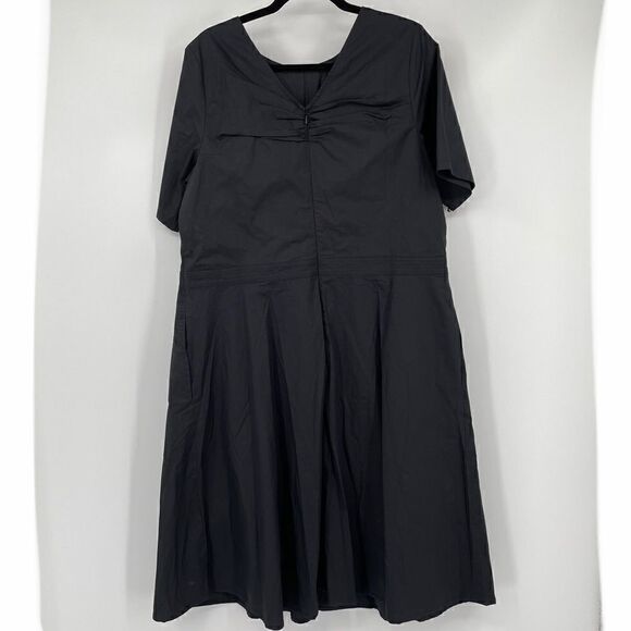 eShakti Navy Blue Lagenlook Poplin Release Dress with Pockets - Picture 7 of 9